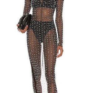 Beach Bunny Black Sheer Rhinestone-Pearl Embellished Dress